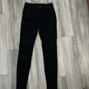Black Distressed Women High Waisted Jeans